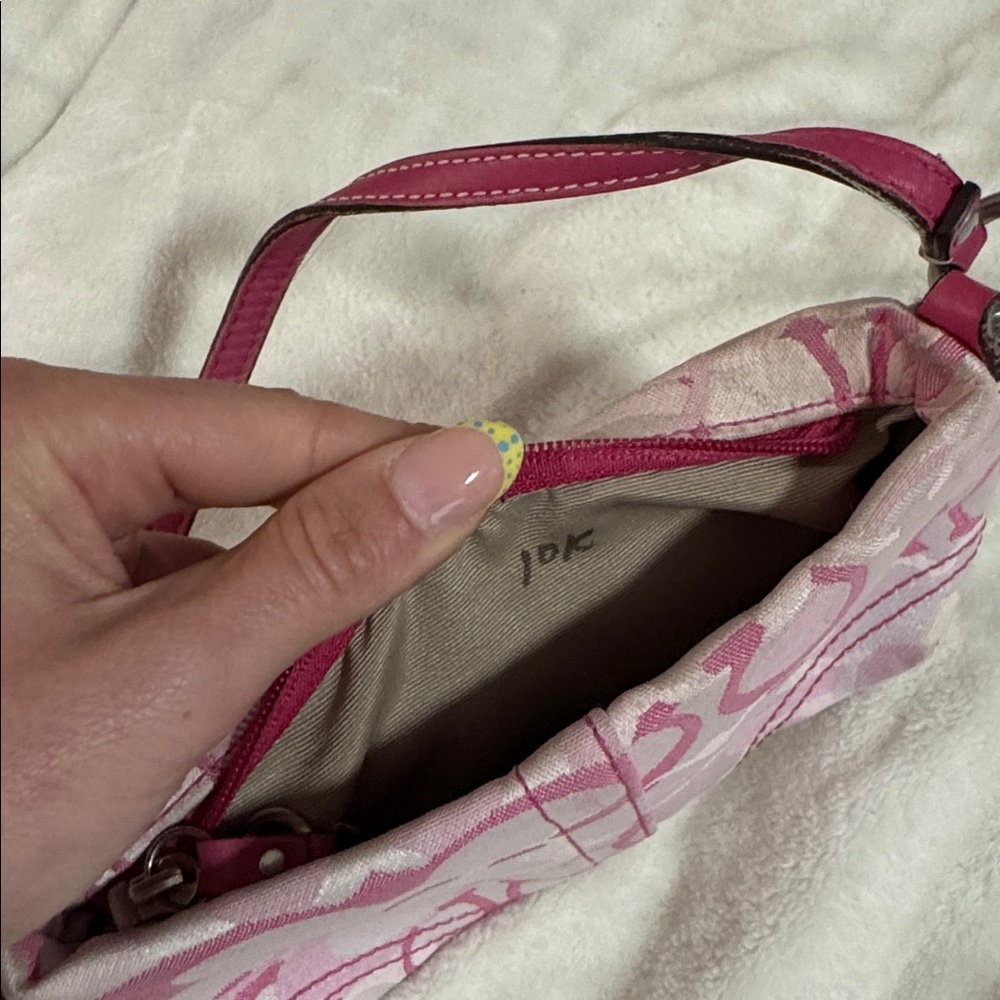Coach Pink Signature Logo Wristlet Bag with Metallic Charm - Picture 6 of 8